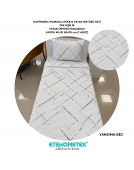 ETEHOMETEX Pamuklu Kapitoneli Yatak Örtüsü Seti TEK KİŞİLİK YANSIMA BEJ 8696474232106